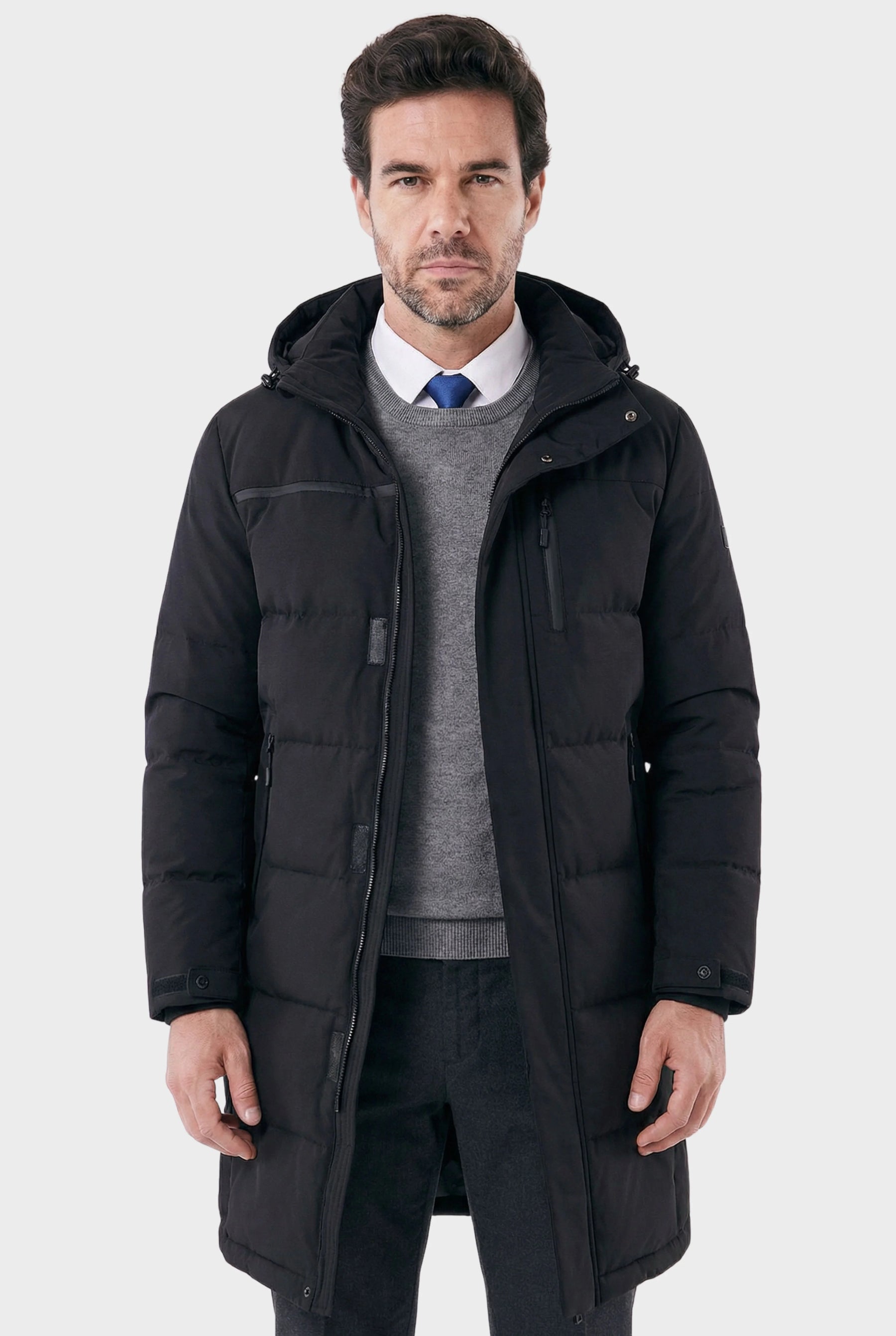 Sobretudo Masculino Puffer Longo com Capuz Jersey