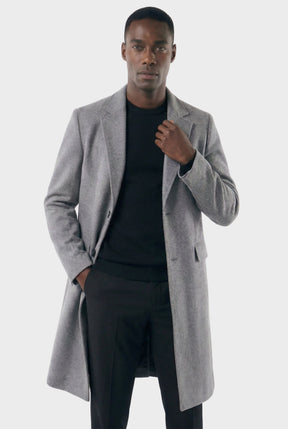 Sobretudo Masculino Social Longo com Lapela Notched