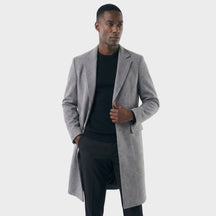 Sobretudo Masculino Social Longo com Lapela Notched cinza