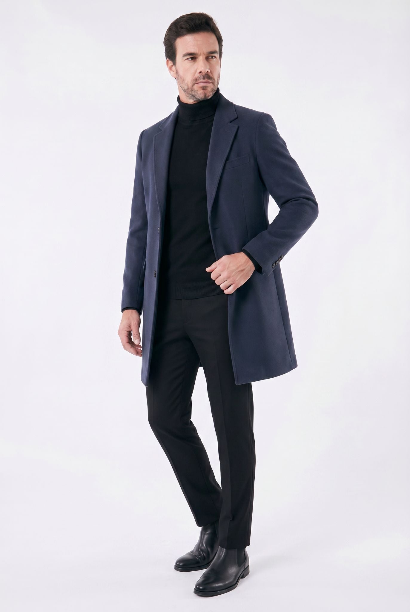 Sobretudo Masculino com Lapela Notched Estruturada