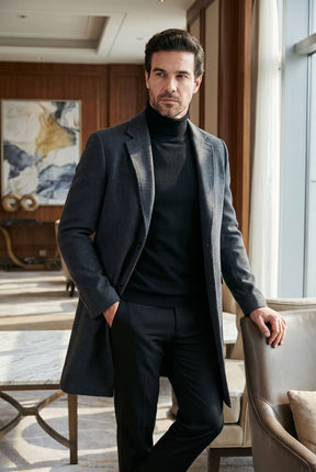 Sobretudo Masculino com Lapela Notched Estruturada