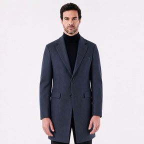 Sobretudo Masculino com Lapela Notched Estruturada azul marinho