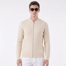 Suéter Masculino Casual com Fecho em Zíper bege