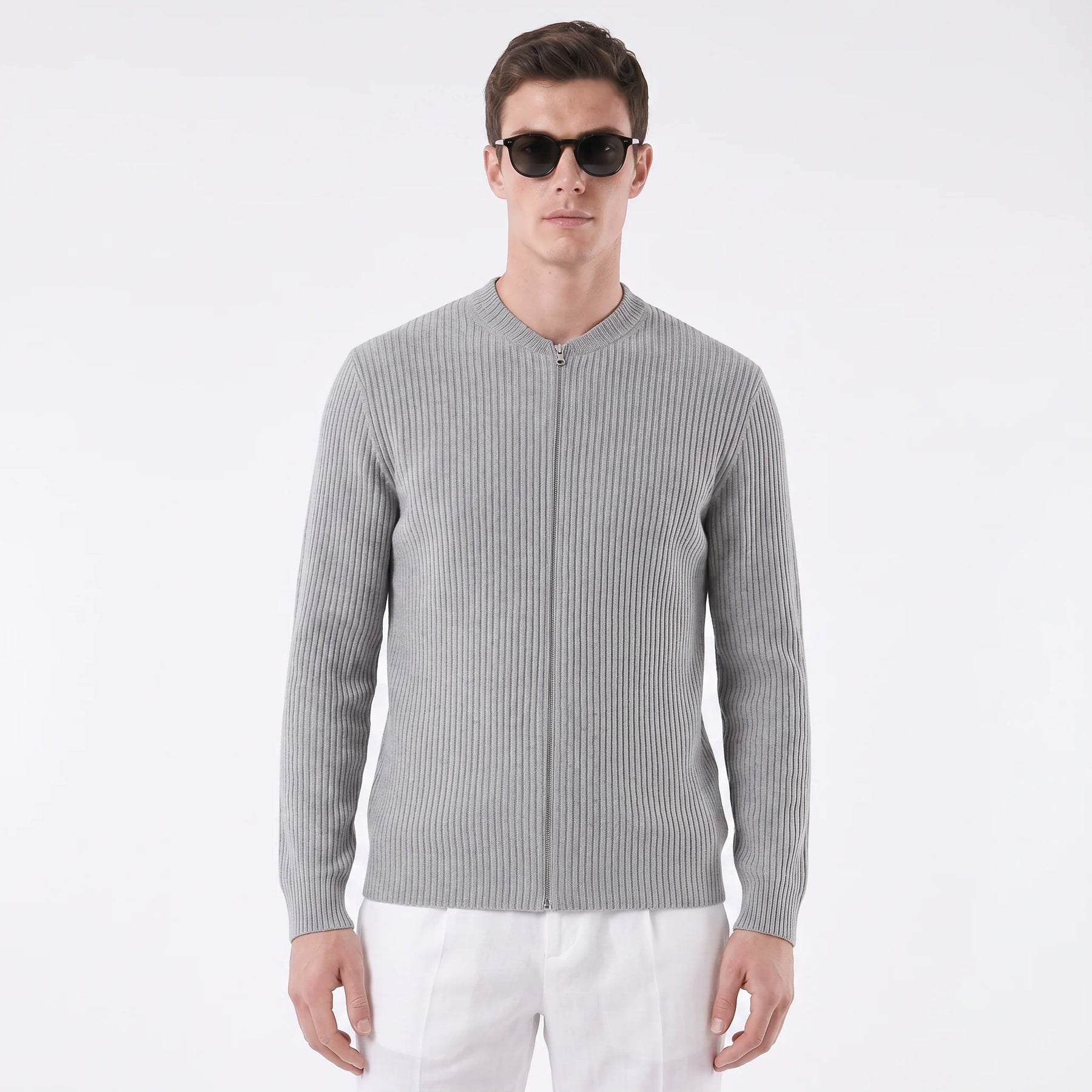 Suéter Masculino Casual com Fecho em Zíper cinza