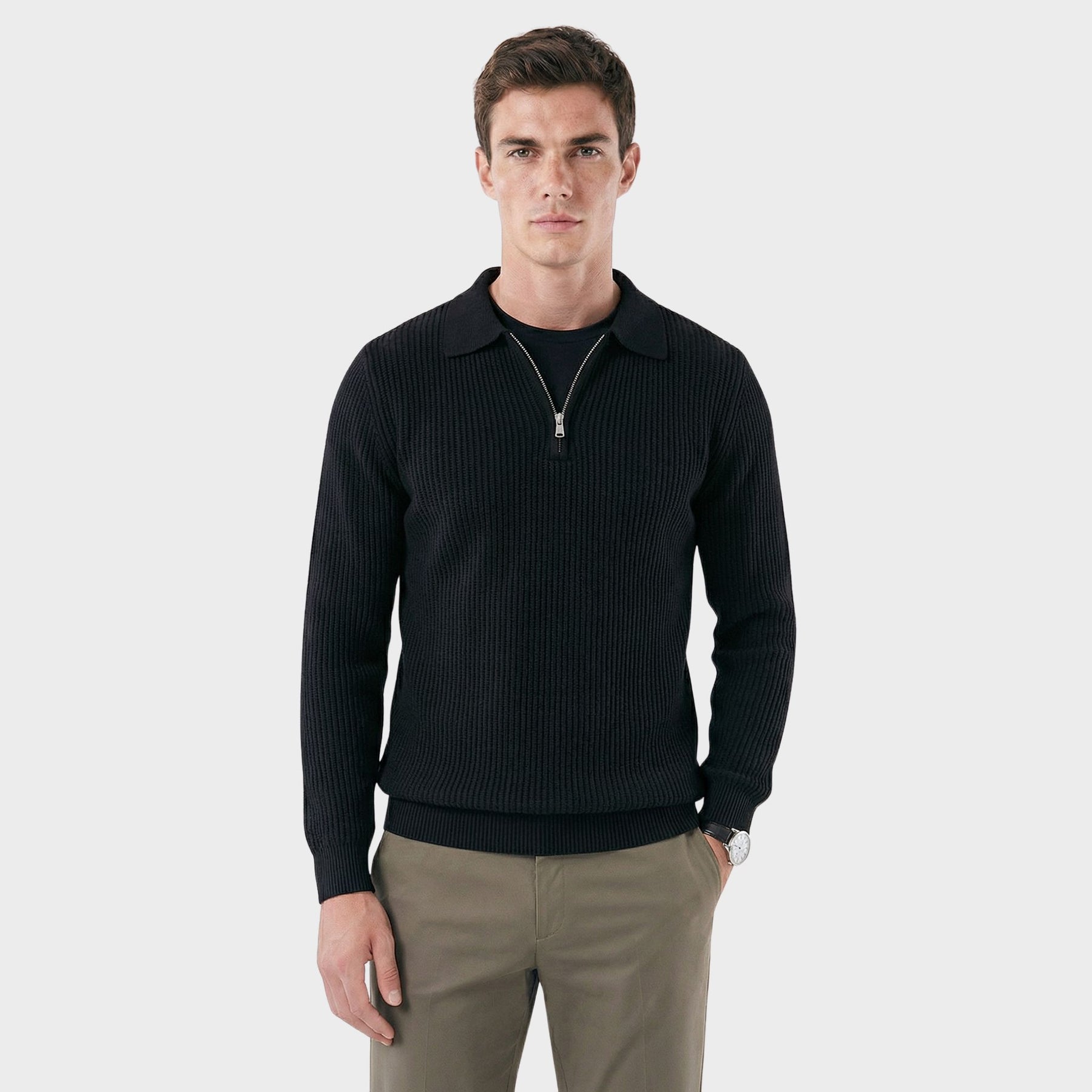 Suéter Masculino Casual Elegante Canelado Denmark preto