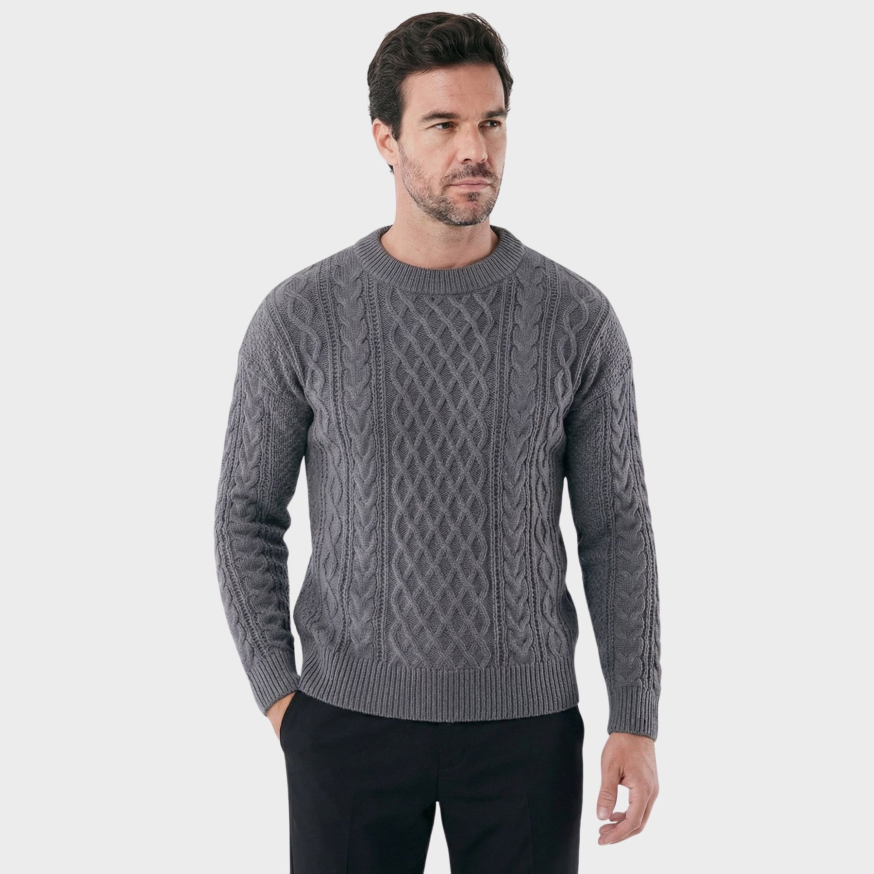 Suéter Masculino Casual Elegante com Bordado Duplo Noir cinza