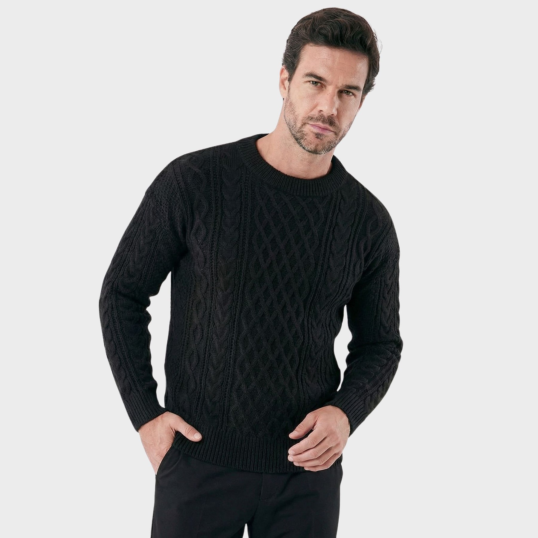 Suéter Masculino Casual Elegante com Bordado Duplo Noir preto
