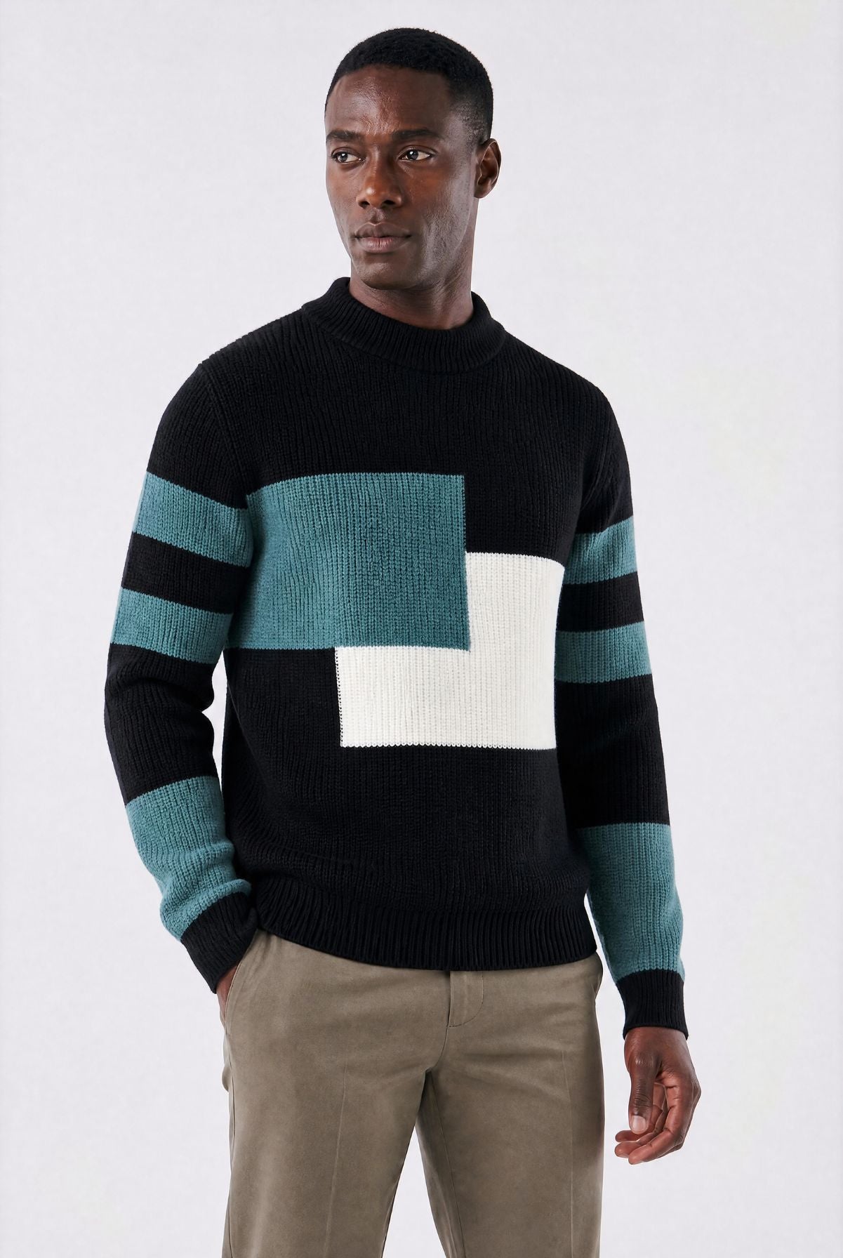 Suéter Masculino Oversized de Trama Geométrica Canelada