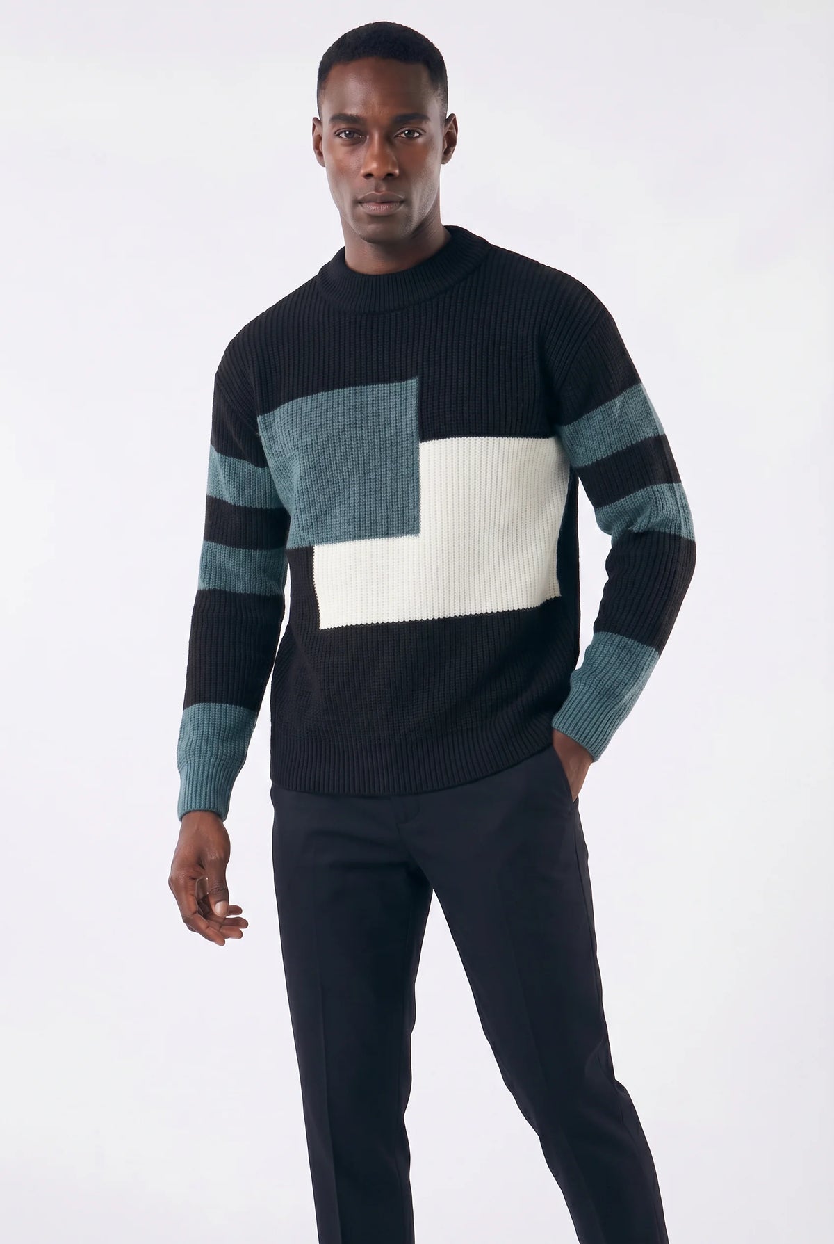 Suéter Masculino Oversized de Trama Geométrica Canelada