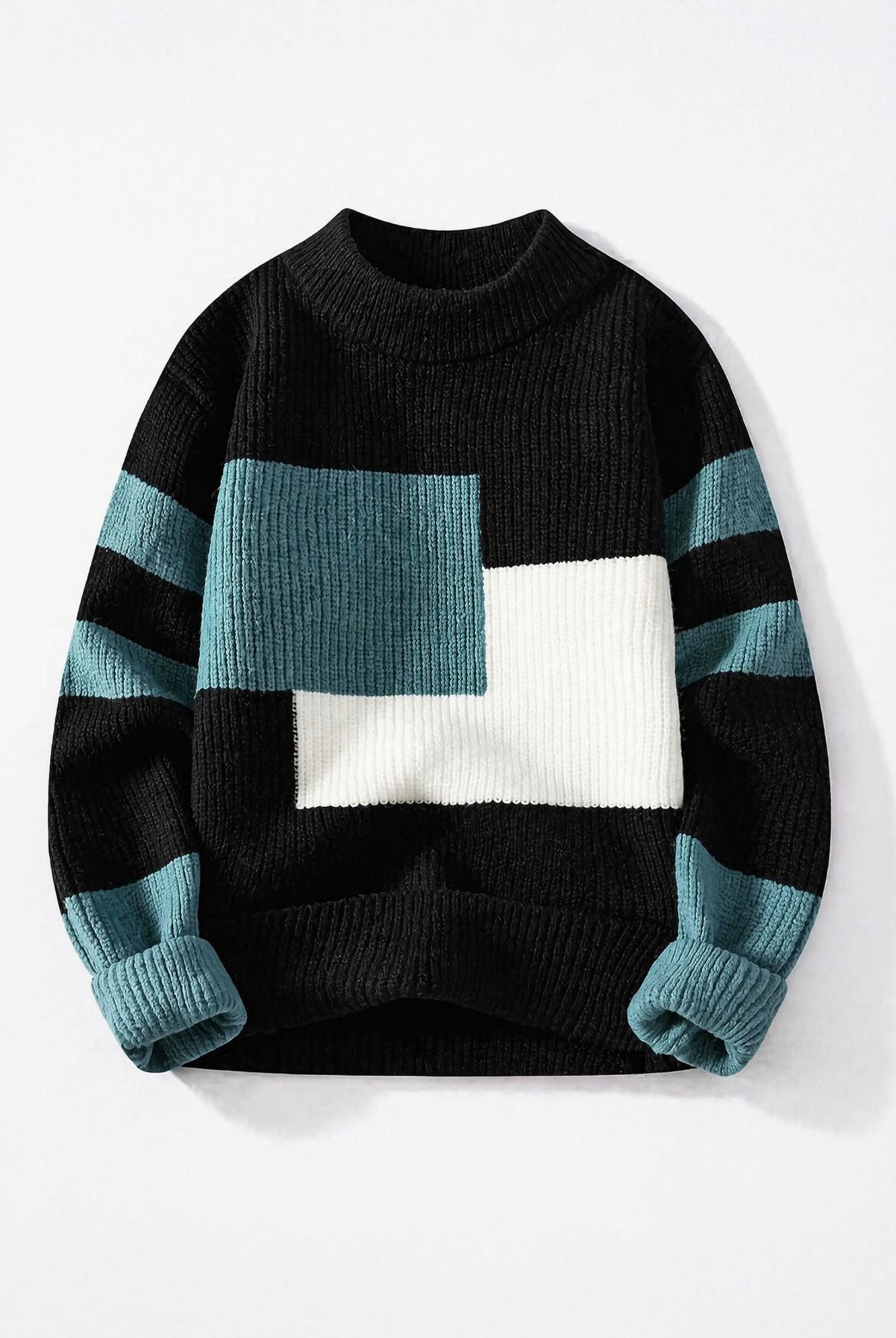 Suéter Masculino Oversized de Trama Geométrica Canelada