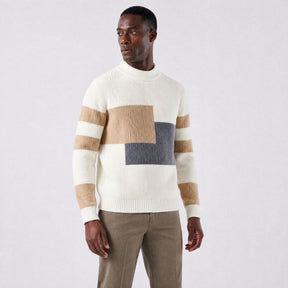 Suéter Masculino Oversized de Trama Geométrica Canelada off-white