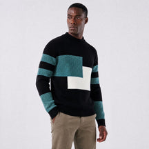 Suéter Masculino Oversized de Trama Geométrica Canelada preto
