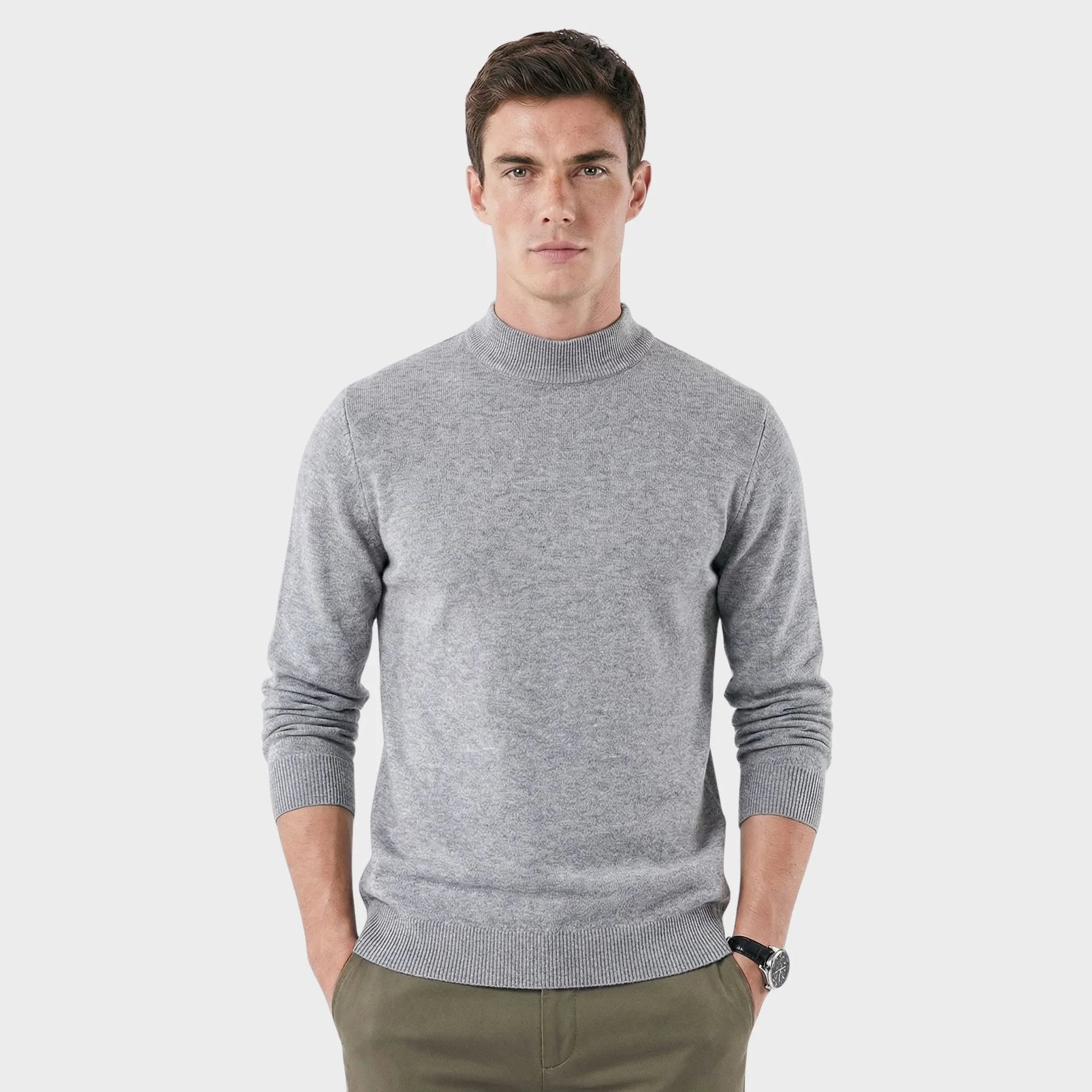 Sueter Masculino Atemporal de Gola Alta com Caimento Refinado cinza