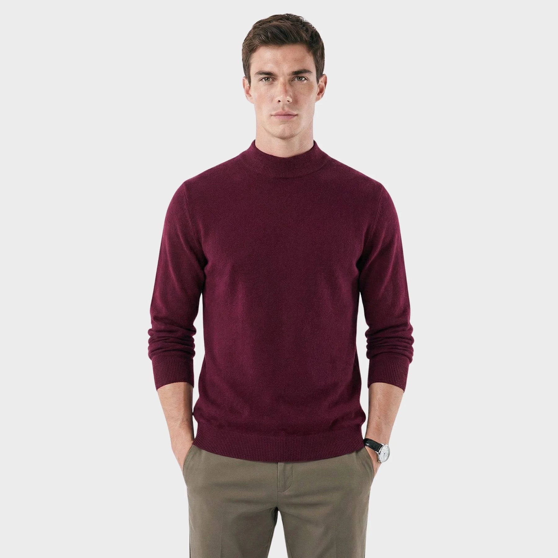 Sueter Masculino Atemporal de Gola Alta com Caimento Refinado vinho